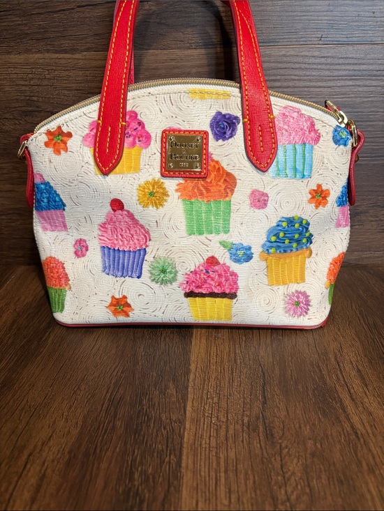 Dooney & Bourke Handbags - Dooney & Bourke White Cupcake Print Satchel with Red Handles